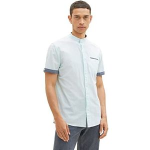 TOM TAILOR Herenhemd met korte mouwen en borstzak, 29654 - Mint White Structuur, S