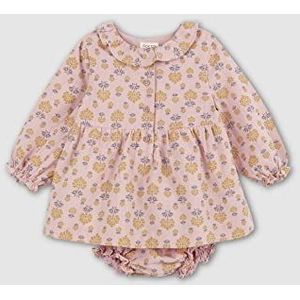 Gocco Bedrukte jurk met ruche-hals, oudroze, standaard voor baby's, Oud Roze, 18-24 Maanden