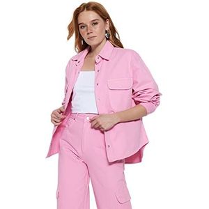 Trendyol FeMan oversized basic spijkerjack met reverskraag, roze, S, roze, S