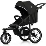 Kinderkraft HELSI Buggy tot 27 kg, Kinderwagen met 3 wielen, Uitvoering voor joggers, Inklapbaar met één hand, Ligpositie, gepompte wielen, Verstelbare duwstang, Zwart