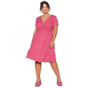 Trendyol FeMan A-lijn Slim fit Knit Plus Size Jurk, Fuchsia, 3XL, Fuchsia, 3XL grote maten