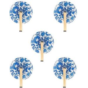 Fisura – Set van 5 opvouwbare waaiers met blauwe bloemen. Originele papieren waaier in blauw-wit. Stijlvol accessoire voor bruiloften, feesten en als geschenk voor gasten.