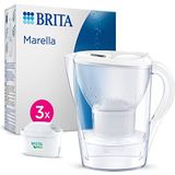 BRITA Marella waterfilterkan wit (2,4 l) incl. 3 x Maxtra Pro all-in-1 cartridges - koelkastgeschikte kan met digitale memo en klapdeksel vermindert chloor, kalk en verontreinigingen