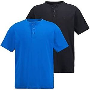 JP 1880 Heren Henley 1/2 dubbelpak shirt, clematisblauw, XXL