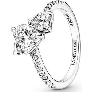 Pandora Dubbele hart sterling zilveren ring met heldere zirkonia 191198C01