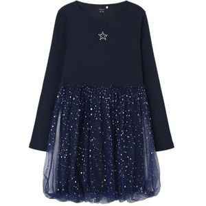 NAME IT Meisjesjurk Nk'ana Ls Dress Pb jurk, Dark Sapphire, 128