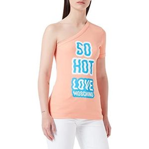 Love Moschino Dames Shoulder Tight Fitting Stretch Ribbed Cotton with So Hot Print T-Shirt, roze, 46 NL