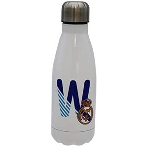 Real Madrid - roestvrijstalen waterfles, hermetische sluiting, met letter W-ontwerp in blauw, 550 ml, witte kleur, officieel product (CyP Brands)