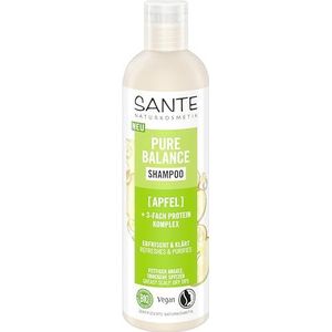 SANTE Naturkosmetik Pure Balance Shampoo Biologische appel + 3-voudig proteïnecomplex, veganistische haarshampoo voor gereinigd en verfrist haar, hydrateert droog haar intensief, 250 ml