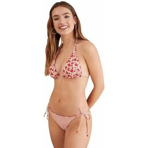 women'secret Damesbikini met nekhouder, omkeerbaar, met bloemenpatroon en strepen, rode print, 95B