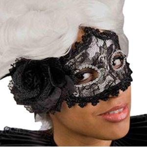 Carnival Toys 00807 - kanten masker met veren, zwart
