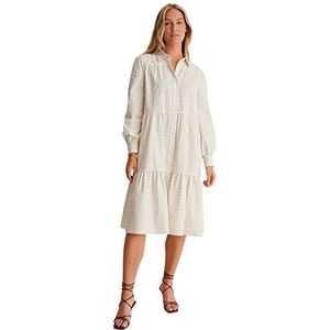 NA-KD Midi-jurk met knopen voor dames, casual, Beige ruit, 32