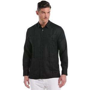 Cuba Vera Heren 100% Linnen Vier-pocket Lange Mouw Button Down Guayabera Shirt (Maat Small - 5X Big & Tall), Jet Zwart, XL