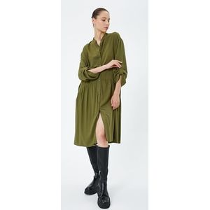 Koton Dames Midi Shirt Stan-up Neck Long Sleeve Relax Cut Viscose Fabric Dress, kaki (880), 42