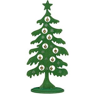 III dennenboom met gouden klokken, groen gevlokt, ca. 16 x 6 x 36 cm, decoratie voor Kerstmis, Sinterklaas en in de adventstijd.