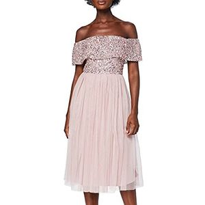 Maya Deluxe Vrouwen dames bardot jurken midi hoge rijk taille pailletten verfraaid formele avond voor bruiloft gast bruidsmeisje, Frosted Roze, 36