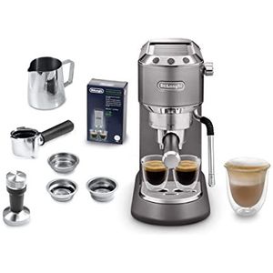 De'Longhi Dedica Arte EC 885.​GY espressozeefdragermachine espressomachine met MyLatterArt melkschuimmondstuk compact design 15 cm breed 1 liter watertank geschikt voor E.S.E pads grijs