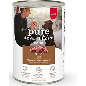 MERA Pure Sensitive Rundvoer (6 x 400 g), nat hondenvoer met een hoog vleesgehalte en graanvrij, natvoer van 100% dierlijke eiwitten voor gevoelige honden, single proteïne