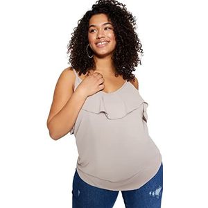 Trendyol Vrouwen Vrouw Regular Fit Basic Ronde Hals Geweven Plus Size Blouse Shirt, Beige, 48 grote maten