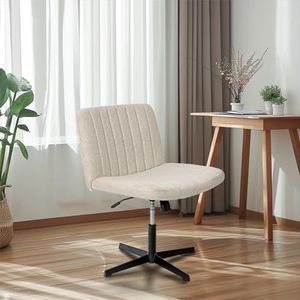 FurnitureR Fauteuil voor woonkamer, zonder arm, draaibare make-up met kruisbasis, slaapkamer van stof, brede en dikke zitting en in hoogte verstelbare computerstoel, metaal, beige, 63 x 63 x 88 cm