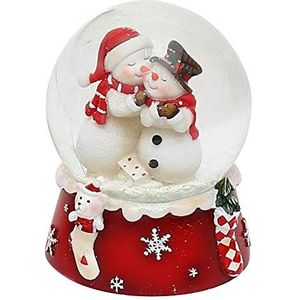 Dekohelden24 Sneeuwbol, sneeuwpop duo, rood wit, afmetingen H/B/Ø kogel: ca. 8,5 x 7 cm/Ø 6,5 cm., 501065-SM