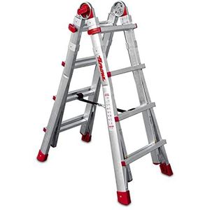 Faraone - Multifunctionele ladder van aluminium - telescopische ladder TELES.T4B - 130 x 53 x 20 cm - 8 + 8 treden - in hoogte verstelbaar - zeer robuust en stabiel