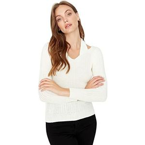 Trendyol Dames Slim Basic V-hals Knitwear Trui, Ecru, M