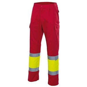 VELILLA 157, tweekleurige broek met meerdere zakken AV, kleur rood en neongeel, maat M