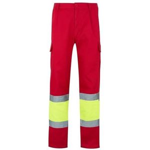 VELILLA 157, tweekleurige broek met meerdere zakken AV, kleur rood en neongeel, maat M