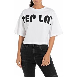 Replay Dames Cropped T-Shirt, 001, wit, XXS