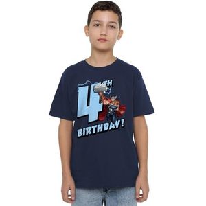 Thor Birthday 4 Uniseks T-shirt voor kinderen, marineblauw, 5-6 jaar, marineblauw, 5-6 jaar