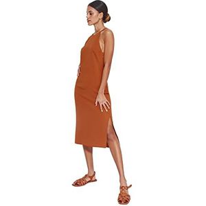 Trendyol Dames Midi Bodycon Getailleerde Geweven Jurk, Bruin,36, Bruin, 62
