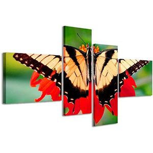 Kunstdruk op canvas, Butterfly de vlinders, moderne foto's van 4 panelen, klaar om op te hangen, 160 x 70 cm