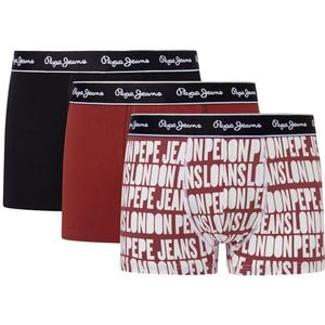 Pepe Jeans Heren Trunks (Pack van 3), Rood (Bordeaux), XL