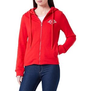 Love Moschino Dames Zip pered Hoodie, with Heart Holografische Print. Jas, rood, 48