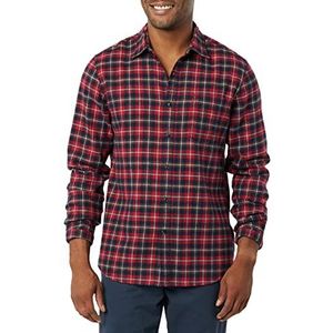 Amazon Essentials Men's Geruit flanellen overhemd met lange mouwen en slanke pasvorm (kleuren in beperkte oplage), Donkerrood Plaid, S