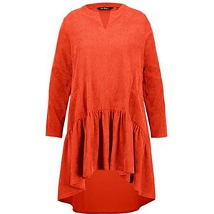 Ulla Popken Dames corduroy jurk met volant jurk, saffraan, 54/56, saffraan, 54/56 Grote maten