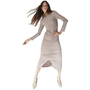 TRENDYOL Dames Midi Bodycon Slim Fit gebreide jurk, nerts, XS
