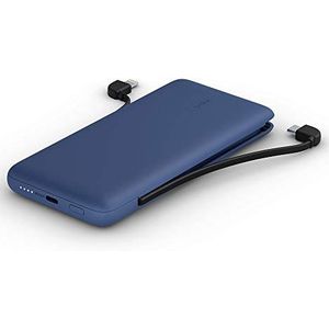 Belkin BPB006btBLU BOOSTCHARGE Plus 10K draagbare lader/powerbank (10.000 mAh met geïntegreerde Lightning- (MFi) en USB-C-kabels en extra USB-C-laadpoort) - Blauw