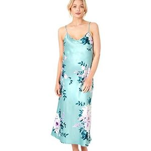 Indigo Sky Samsara Lange Satijnen Chemise Nachthemd, Bloemen Bloei, 38-40