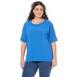 Ulla Popken Blouse met sjaalkraag voor dames, grote maten, plussize, linnenmix, petrolblauw, 42-44