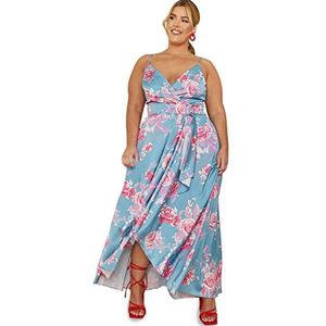 Chi Chi London Dames Plus Size Cami Bloemen Wrap Midi Dip Hem Jurk in Groene Cocktail, Groen, 52 grote maten