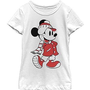 Disney Characters Mickey Winter Fill Girl's Solid Crew Tee, White, X-Small, Weiß, XS