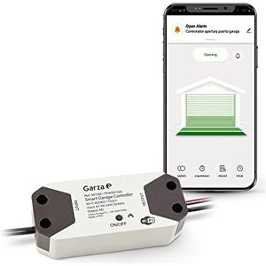 Garza Smarthome 401302 Draadloze garagedeurcontroller, programmeerbaar, afstandsbediening en bestuurbaar via spraak en app, compatibel met Alexa en Google Home
