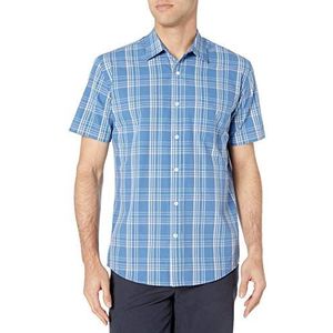 Amazon Essentials Men's Poplin overhemd met normale pasvorm en korte mouwen, Aquablauw Geruit, XXL
