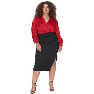 Trendyol Vrouwen Midi Kokerrok Gespleten Rok Geweven Plus Size Rok, Zwart, 68 grote maten