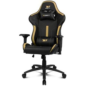 DRIFT Gaming Chair DR350 -DR350GOLD - Professionele Gaming Chair, kunstleer, 4D armleuningen, geruisloze wielen, klasse 4 zuiger, kantelbaar, lumbaal/cervicaal kussen, zwart/goudkleurig