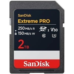 SanDisk Extreme PRO SDXC UHS-I Kaart, 2TB (4K UHD, Leessnelheden tot 250 MB/s, RescuePRO Deluxe, SanDisk QuickFlow-Technologie) UHS-I, Class 10, U3, V30