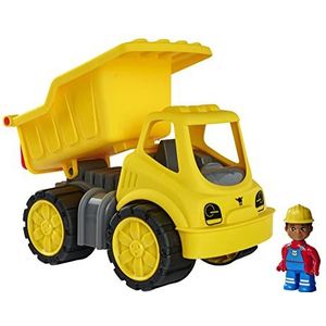 BIG 800054836 - Power-Worker kiepwagen + figuurtje - speelgoedauto ideaal voor onderweg, banden van zacht materiaal, beweegbare kantelbak met laadkap, inclusief figuur, voor kinderen vanaf 2 jaar