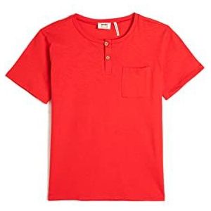 Koton Boys Basic T-shirt met ronde kraag, korte mouwen, knoopdetail, katoen, rood (401), 4-5 Jaar
